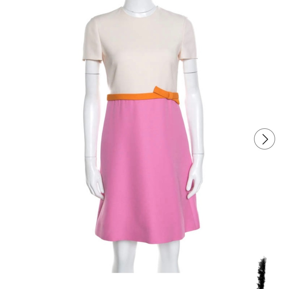 Valentino Colorblock Bow Detail Silk Wool A-Line Dress